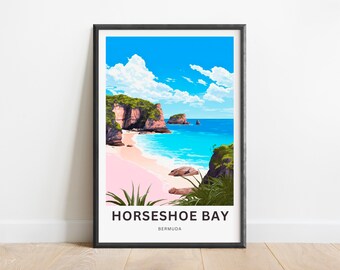 Horseshoe Bay Travel Print - Horseshoe Bay poster, Bermuda Wall Art, Framed present, Gift British island Present, Personalized Text