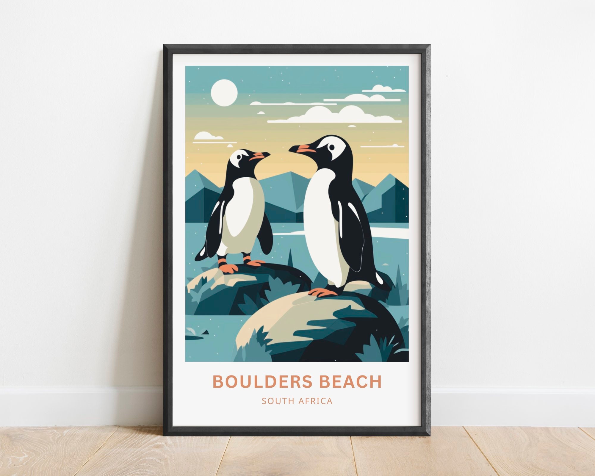 Boulders Beach Print: Penguin Travel Art (cape Town, South Africa