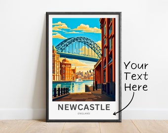 Personalized Newcastle Travel Print - Newcastle poster, England Wall Art, Framed present, Gift England Present