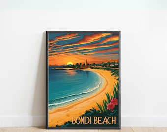 Cartel de viaje vintage de Bondi Beach - Impresión de Bondi Beach, Sydney, Australia Wall Art, presente enmarcado, regalo Australia presente