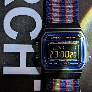 Custom Casio F-91W || 22MM custom-notched Nato strap || RETROCHROMA MOD || Retro-style watch