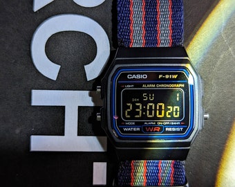 Custom Casio F-91W || 22MM custom-notched Nato strap || RETROCHROMA MOD || Retro-style watch