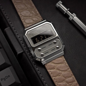Custom Casio A100WE &quot;Macintosh&quot; || Unisex retro watch || Genuine leather hand-notched strap || Casio vintage collection
