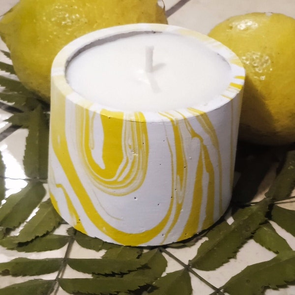 Bougie parfumée citron meringué, marbré blanc et jaune