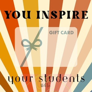 Inspire os alunos a brilhar o sol retrô, cartão de agradecimento do professor, presente para o professor, porta-cartão de presente de agradecimento, cartão de presente imprimível