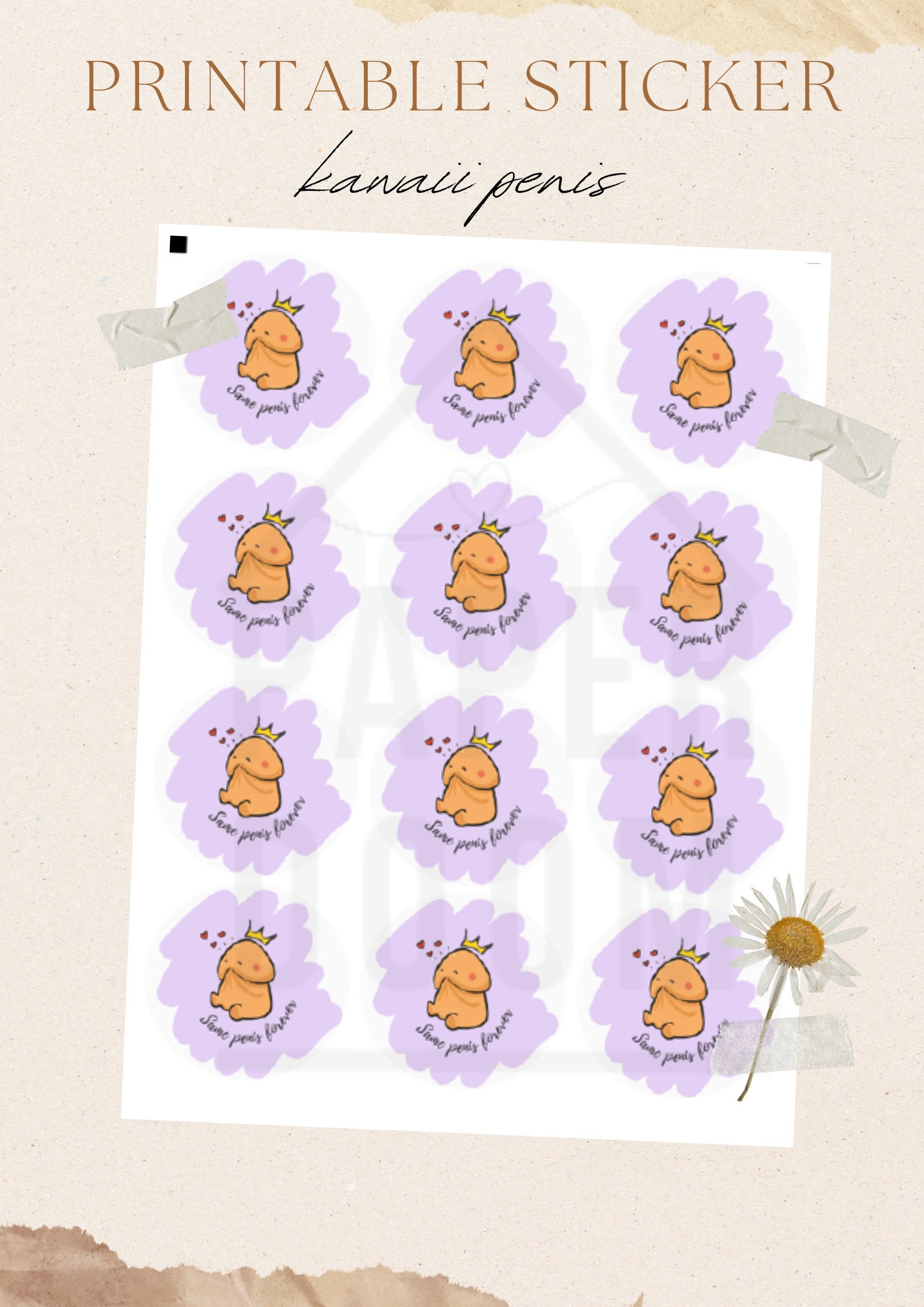 Kawaii Cute Penis, Printable PNG Sticker, With/without Backroud, Brideparty, Henparty, Same ...