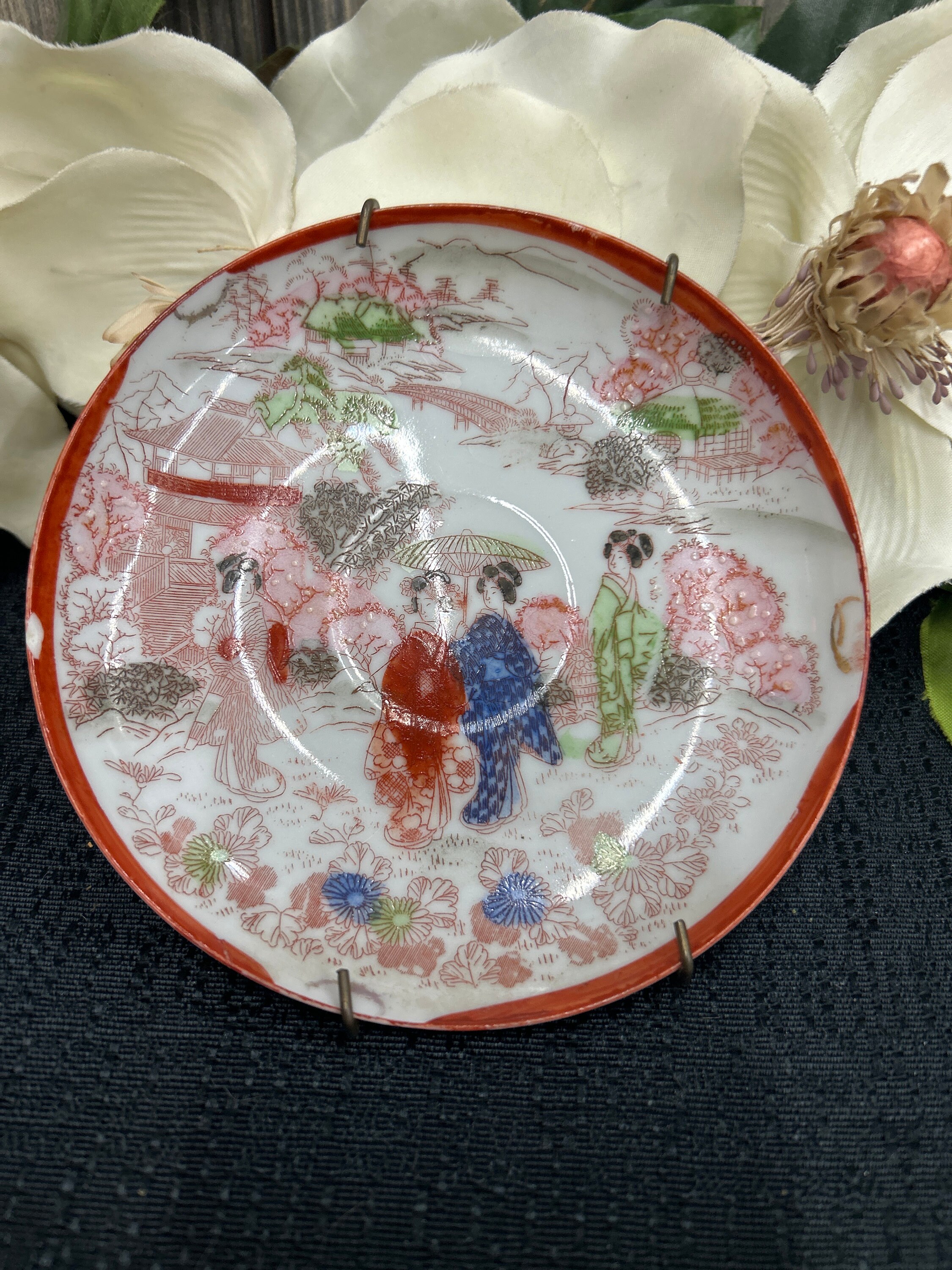 Assiette en porcelaine japonaise vintage, assiette peinte à la main, porcelaine orientale