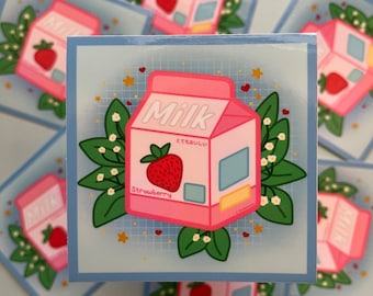 Cute Strawberry Milk Box Sticker