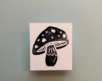 Tiny Mushroom Linocut Print