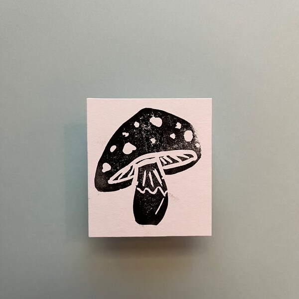 Tiny Mushroom Linocut Print