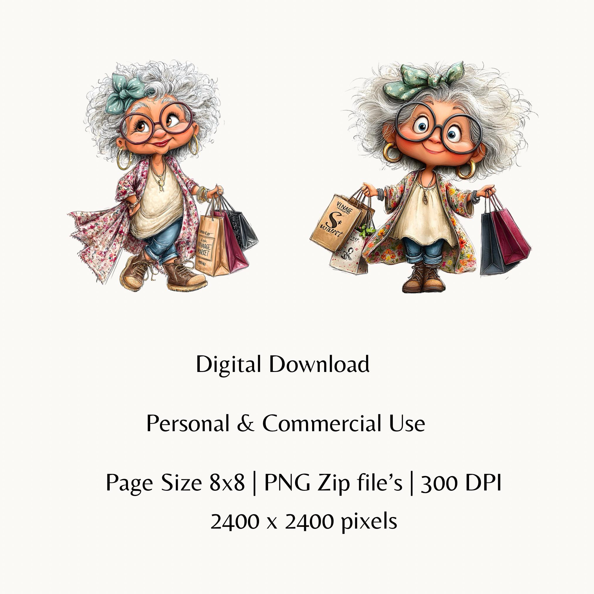 Funny Grandma PNG Clipart | Sassy Old Lady Illustration | Shopping ...