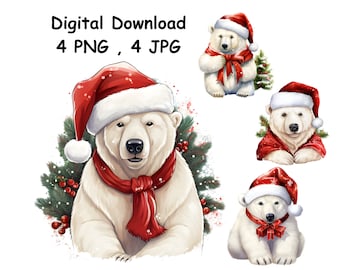 Noël ours polaire PNG Sublimation Design, joyeux Noël Png, Noël Animal Png, ours polaire Noël couronne Png, téléchargement numérique