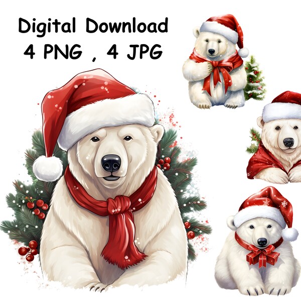 Christmas Polar Bear PNG Sublimation Design, Merry Christmas Png, Christmas Animal Png, Polar Bear Christmas Wreath Png, Digital Download