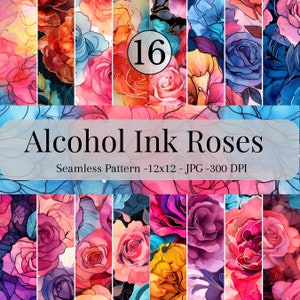 Roses Alcohol Ink Flowers Seamless Patterns - Floral Ink Digital Paper-16 Designs - 12x12in-Commercial Use-Alcohol Ink Flowers Patterns