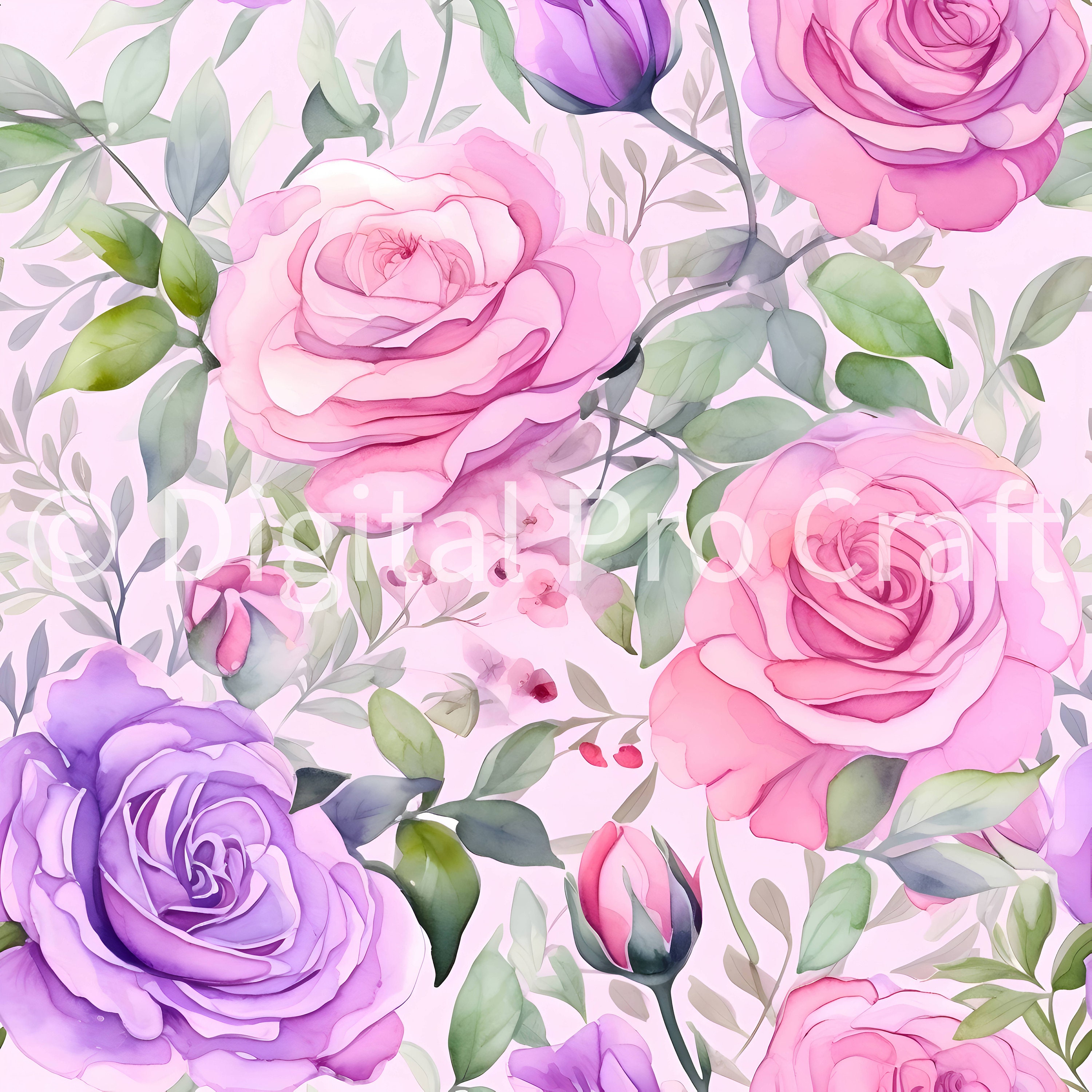 Pink and Green Floral Digital Paper - SEAMLESS - Pink Green Watercolor ...