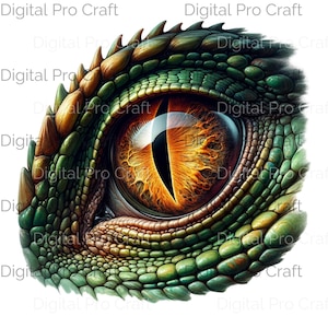 Intense TRex Eye Clipart - Vibrant Orange Iris and Green Scales for Sublimation, Scrapbook, and T-shirt Design - Instant Download PNG