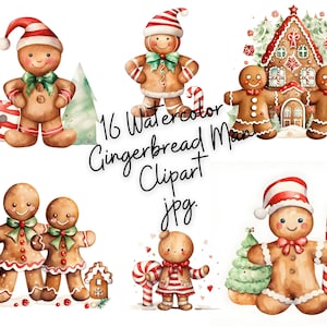 16 Clipart di omini di pan di zenzero, set1, JPG di alta qualità, download digitale - Creazione di biglietti, creazioni di carta digitale, clipart natalizie, biscotti natalizi