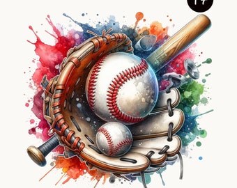 Aquarell Baseball Clipart, Digital Splash Sportkunst, kommerzielle Nutzung, Transparenter Hintergrund, PNG Sammlung, druckbares Bild