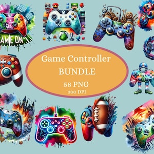 Clipart de contrôleur de jeu - haute qualité 58 PNG Bundle - téléchargement numérique - fabrication de cartes, techniques mixtes, créations numériques en papier, clipart de jeu, Gamer