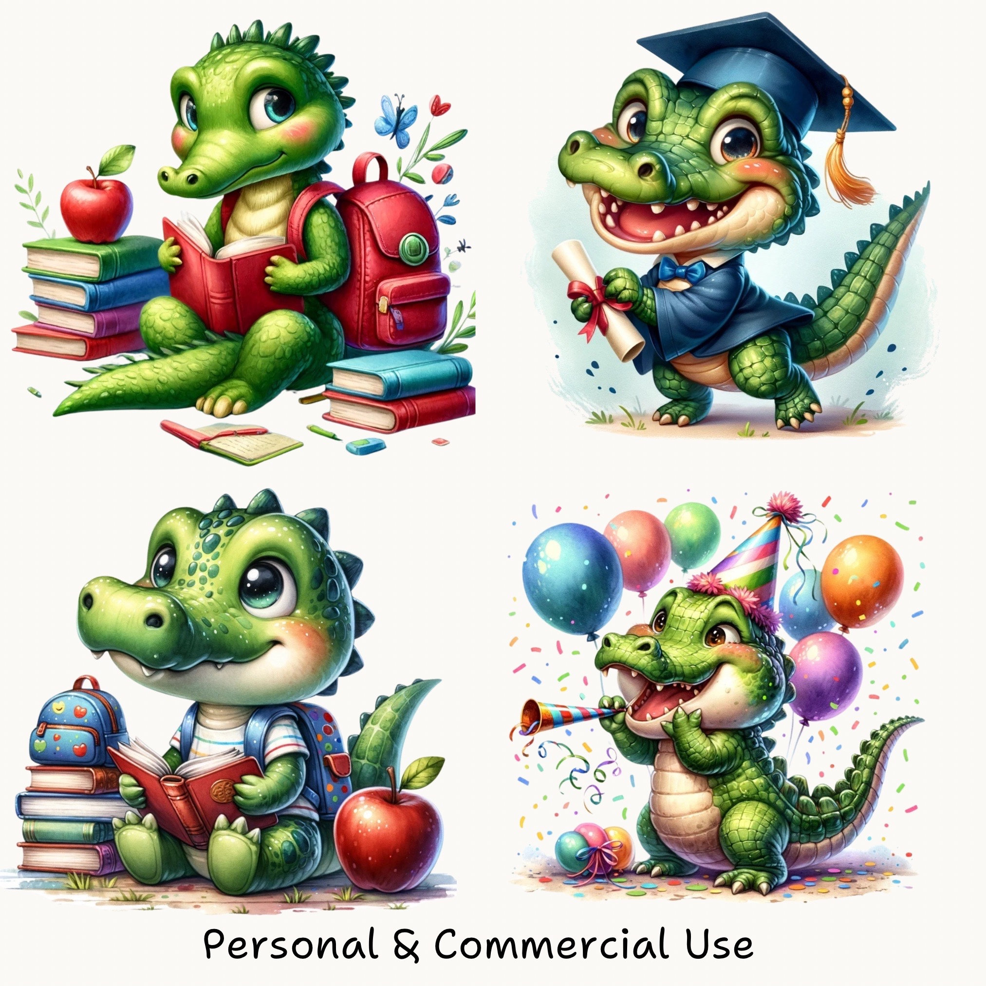 Last Day of School Celebration Alligator Clipart, Graduation Cap ...