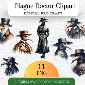 Plague Doctor Clipart, Plague Doctor PNG, Watercolor Doctor, Fantasy Clipart, Junk Journal, Sublimation Clipart, Digital Download