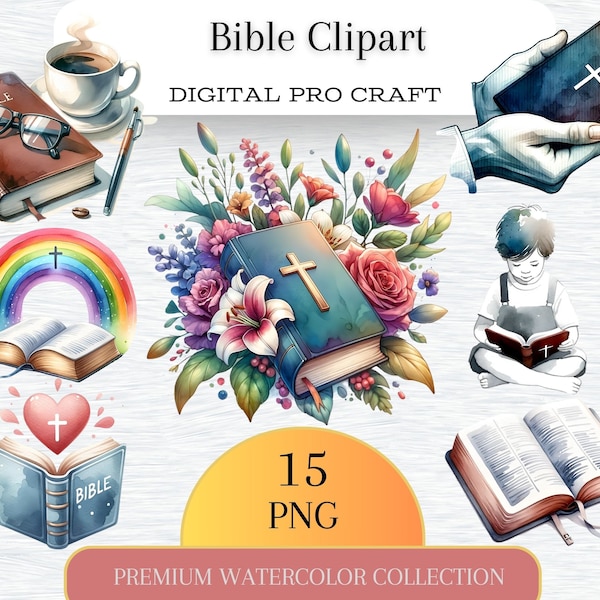 Clipart Bible | 15 images PNG de haute qualité | Art religieux | Illustrations bibliques | Impressions numériques | Utilisation commerciale