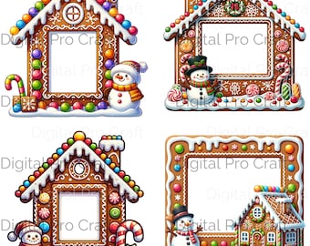 Whimsical Gingerbread House Picture Frame Clipart for Holiday Crafts - Perfect for Sublimation, Scrapbooking, Christmas Picture Frame png