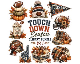 Paquete de imágenes prediseñadas de fútbol americano para otoño / PNG para el día del partido / Gráficos vintage de otoño / Temporada de touchdowns, especias de calabaza, diseño de sublimación para mamás futbolistas vol. 1