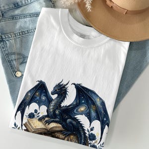 Fantasy Dragon T-Shirt, Mythical Creature Print, Blue Dragon Graphic Tee, Unisex Adult Casual Wear, Book Lover Gift