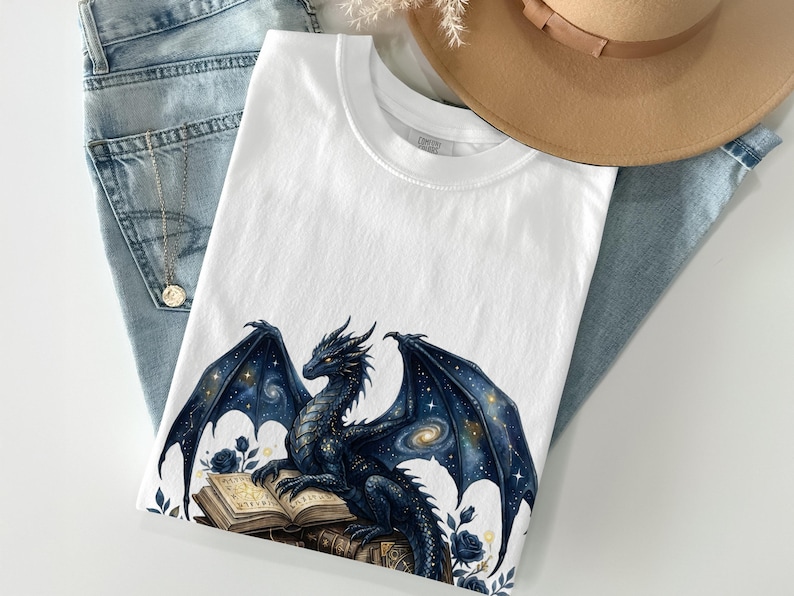 Fantasy Dragon T-Shirt, Mythical Creature Print, Blue Dragon Graphic Tee, Unisex Adult Casual Wear, Book Lover Gift
