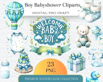 Boy Baby-shower Clipart's bundle, It's a boy png files, Blue baby-shower png, gender reveal party png, ransparent background, Commercial use
