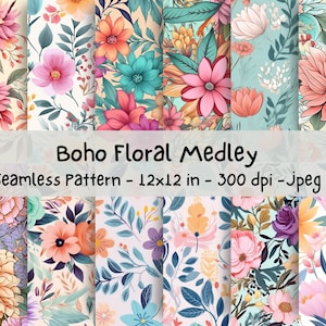 Boho bloemenmedley Veelzijdig digitaal papier naadloze patronen | Hoge kwaliteit jpeg en rechtenvrije directe downloads|Bloemenontwerp