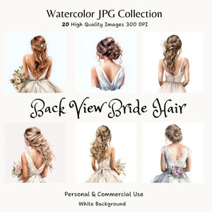 20 Aquarell Rückansicht Braut Haar Clipart, JPG Bilder zum digitalen Download, ideal für Hochzeitstag Projekte & Scrapbooking, Braut Clip Art