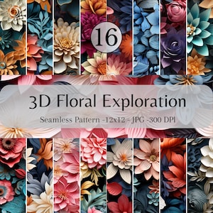 3D Weihnachtsblumen - 3D Blumen Muster - 16 Designs - 30 x 30 cm - Kommerzielle Nutzung - Weihnachten Digitales Papier-Sublimationsdesign
