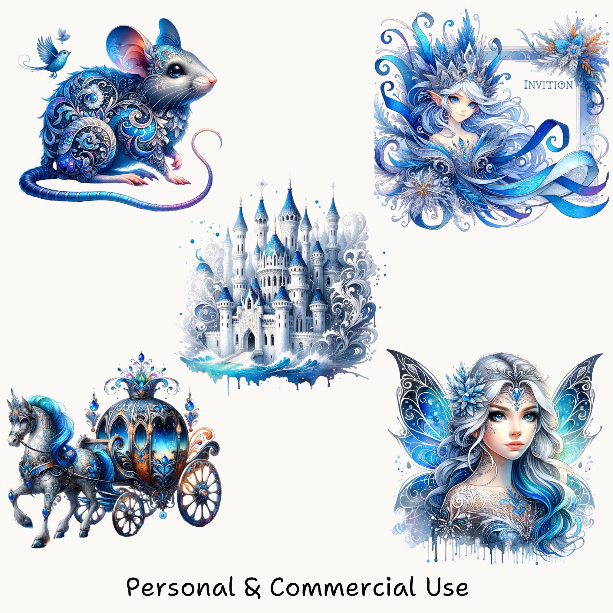 Watercolor Cinderella PNG Clipart Bundle – Party Watercolor Cinderella ...
