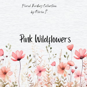 Bordes florales de acuarela rosa - Bordes florales - Flores silvestres - Clipart de flores de acuarela - Bordes prediseñados - Clipart de boda - Clipart de bordes