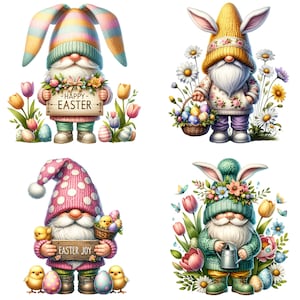 Bundle fantaisiste de cliparts gnome de Pâques - Joyeuses Pâques png et joie de Pâques - png coloré pour les conceptions de cartes de Pâques, T-shirts transfert dtf