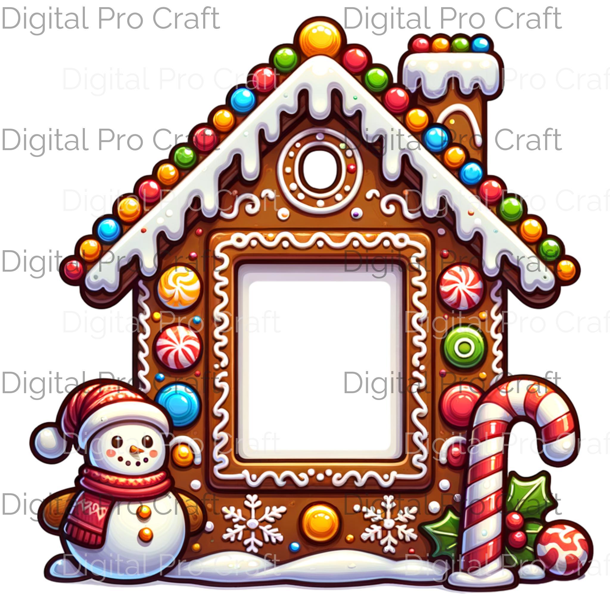 Whimsical Gingerbread House Picture Frame Clipart for Holiday Crafts ...
