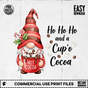 Christmas Gnome Clipart png, Sublimation Design png, Holiday Hot Cocoa Design for Shirts, Stickers, Festive Digital Download