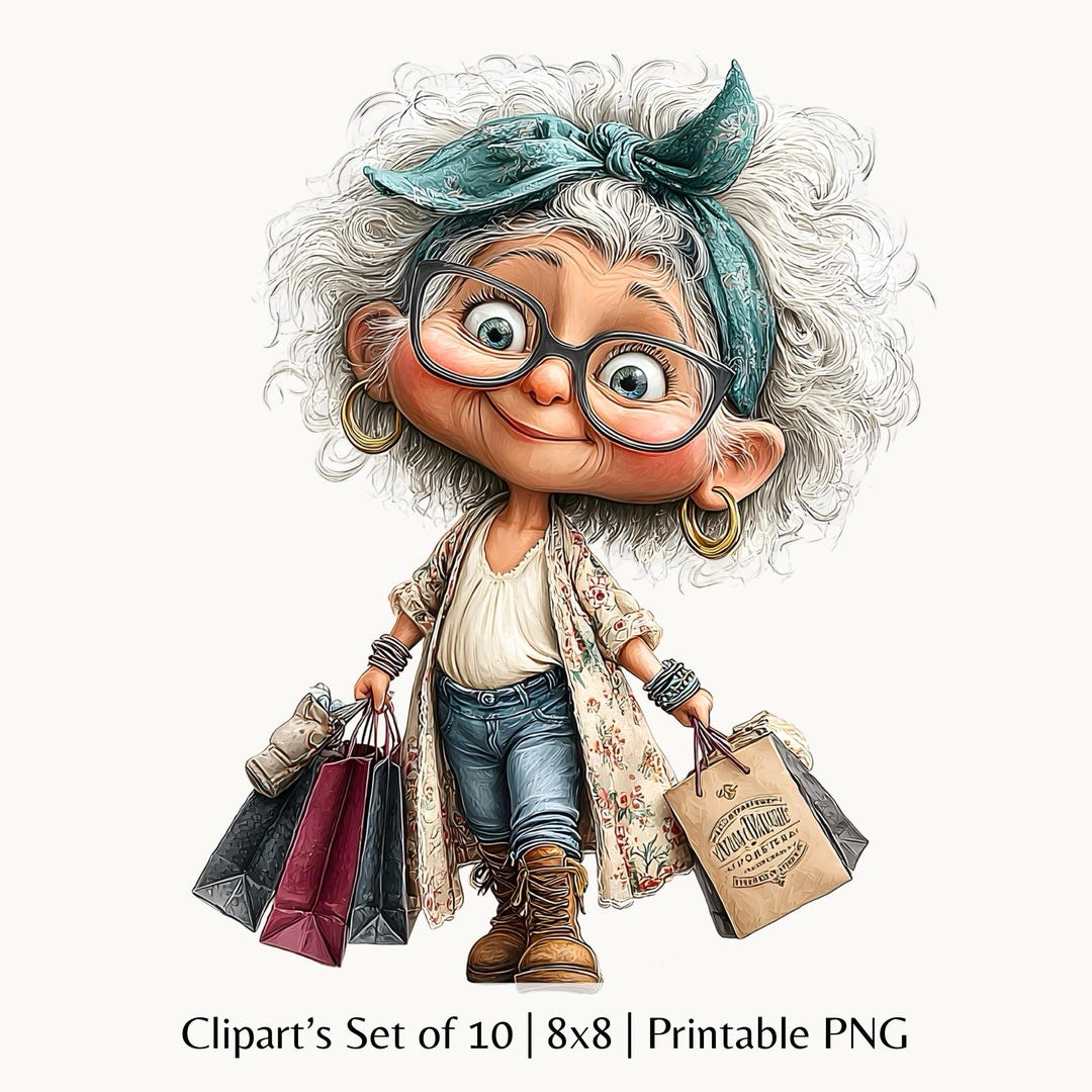 Funny Grandma PNG Clipart | Sassy Old Lady Illustration | Shopping ...