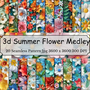 3D Summer Flower Medley, Seamless Digital Patterns,scrapbooking ...