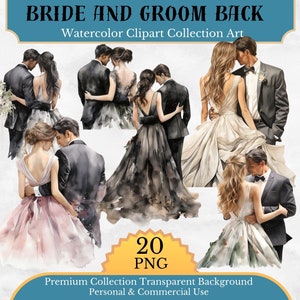 Bride and Groom Back Clipart, Wedding Day Clipart PNG, Marriage clipart, Just Married Clipart, Bride and Groom Png, Digital PNG