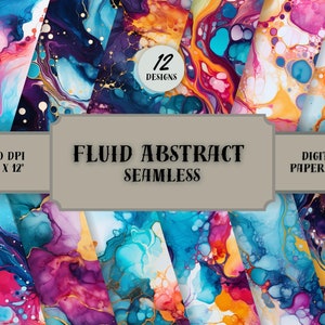 Fusión abstracta fluida: Patrones sin costuras con tinta de alcohol vibrante para papeles digitales dinámicos - Uso comercial