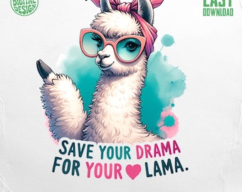 Funny Llama Clipart png, Cool Llama With Sunglasses, Cute Alpaca png, Drama Llama Design, Instant Download, Commercial Use