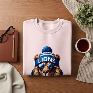 Lions Graphic Sweatshirt, Pink Pullover with Cool Lion Wearing Glasses and Hat, Unisex Fashion Top, Casual Wear