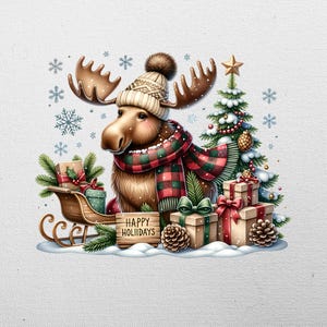 Holiday Moose Clipart png jpg, Holiday Vibes png, Digital Download, T-shirt Design png, Christmas Moose, Winter Animals, Christmas Gifts