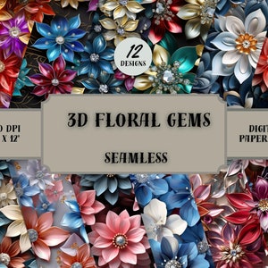 Betoverende 3D-bloemenedelstenen - set van 12 naadloze patronen - 3D-bloemontwerpen - hoogwaardige 12 x 12 voor commercieel gebruik - heerlijke 3D-bloempatronen