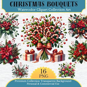 Clipart de buquês de Natal, JPGs de alta qualidade, clipart de Natal, clip art de Natal, download digital - criação de cartões, artesanato em papel digital