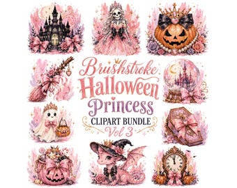 Pink Halloween Princess Clipart Bundle | Pastel Coquette Halloween PNG,Spooky Cute Ghost, Baby Dragon, Gothic Castle, Digital Download Vol.3