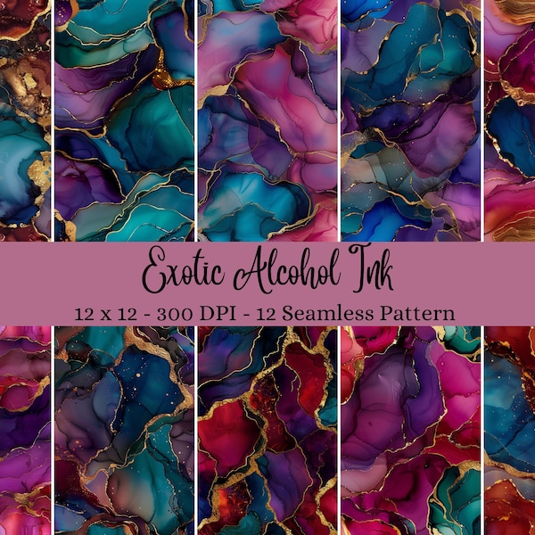 Exotic Alcohol Ink Patterns, Digital Paper Pack, Seamless Backgrounds, 12x12 Scrapbooking, Printable, Craft Supplies, Commercial Use